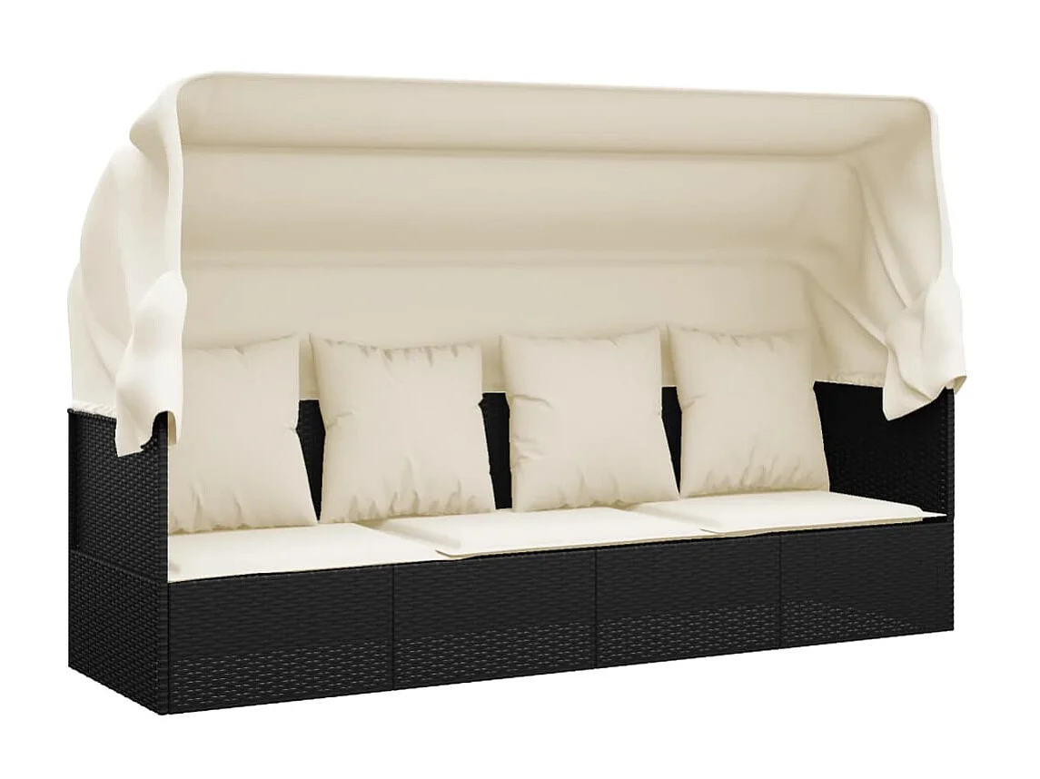 Canapé de jardin toit et coussins Noir Résine tressée PEWV46273