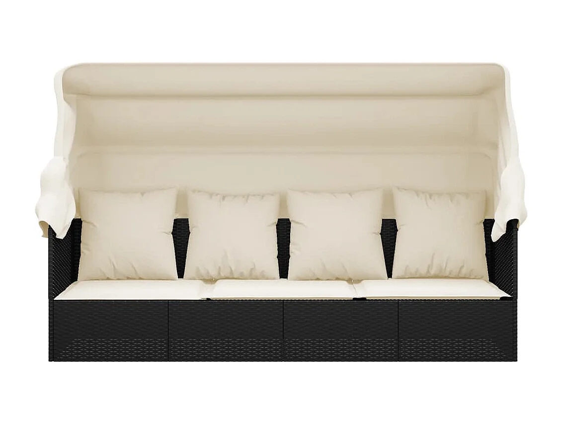 Sofá tumbona de jardín con toldo cojines ratán sintético negro ES96595