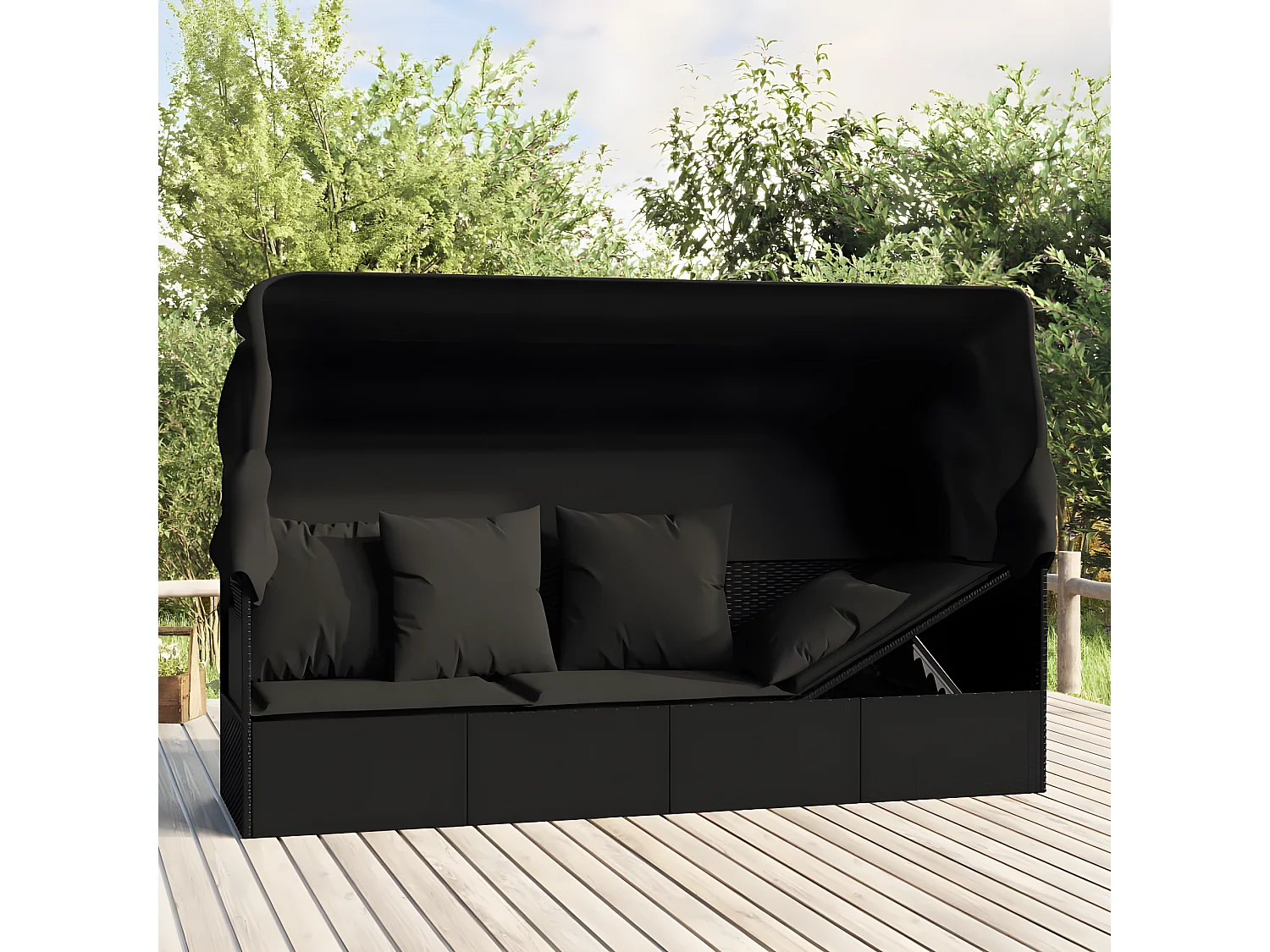 Canapé de jardin toit et coussins Noir Résine tressée PEWV11338