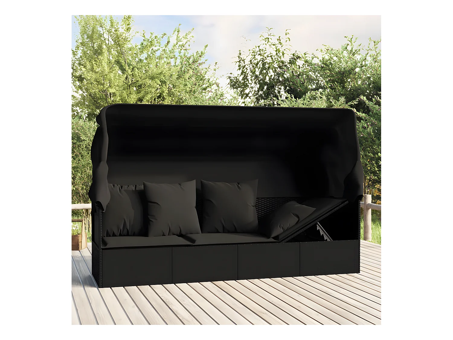 Canapé de jardin toit et coussins Noir Résine tressée PEWV11338