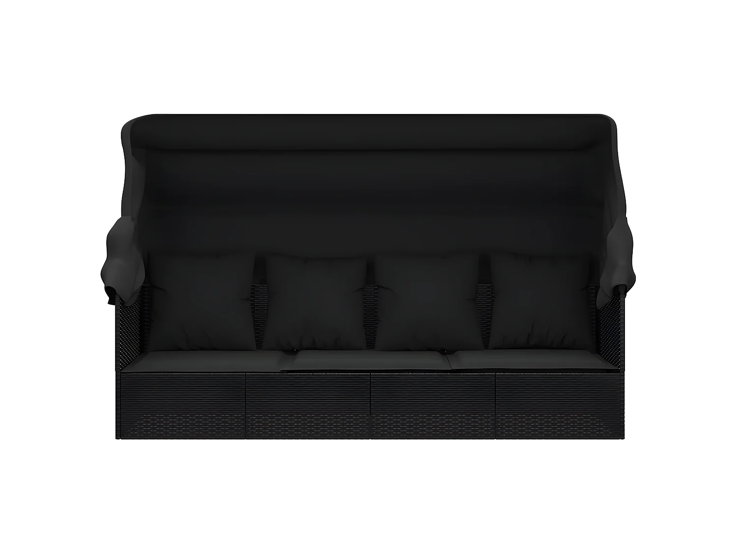 Loungebed met luifel en kussens poly rattan zwart NL873774