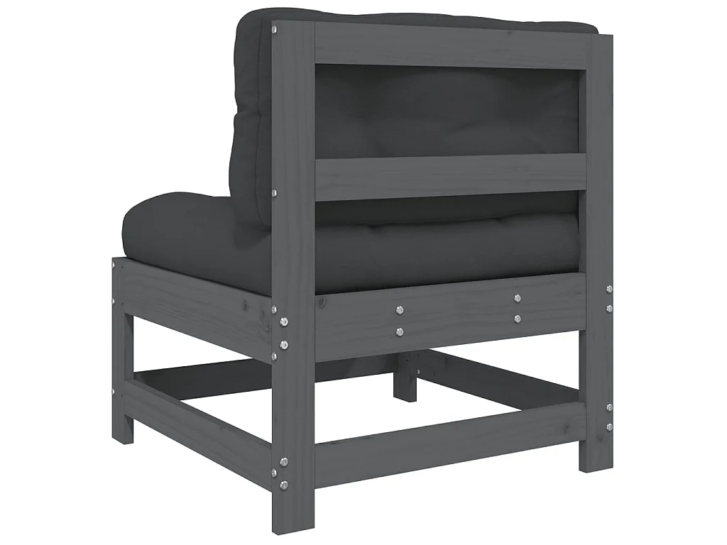 Sofá de centro com almofadões madeira de pinho maciça cinza PT723612