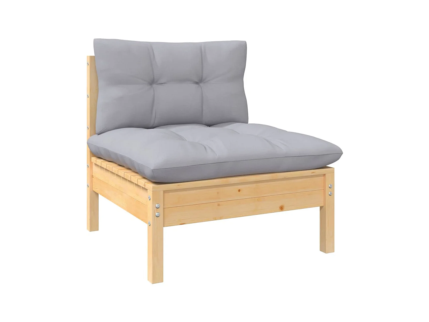 3-tlg. Garten-Sitzgruppe: Sofa + Tisch | Garten-Lounge-Set mit Grauen Kissen Kiefer Massivholz -GKD635517