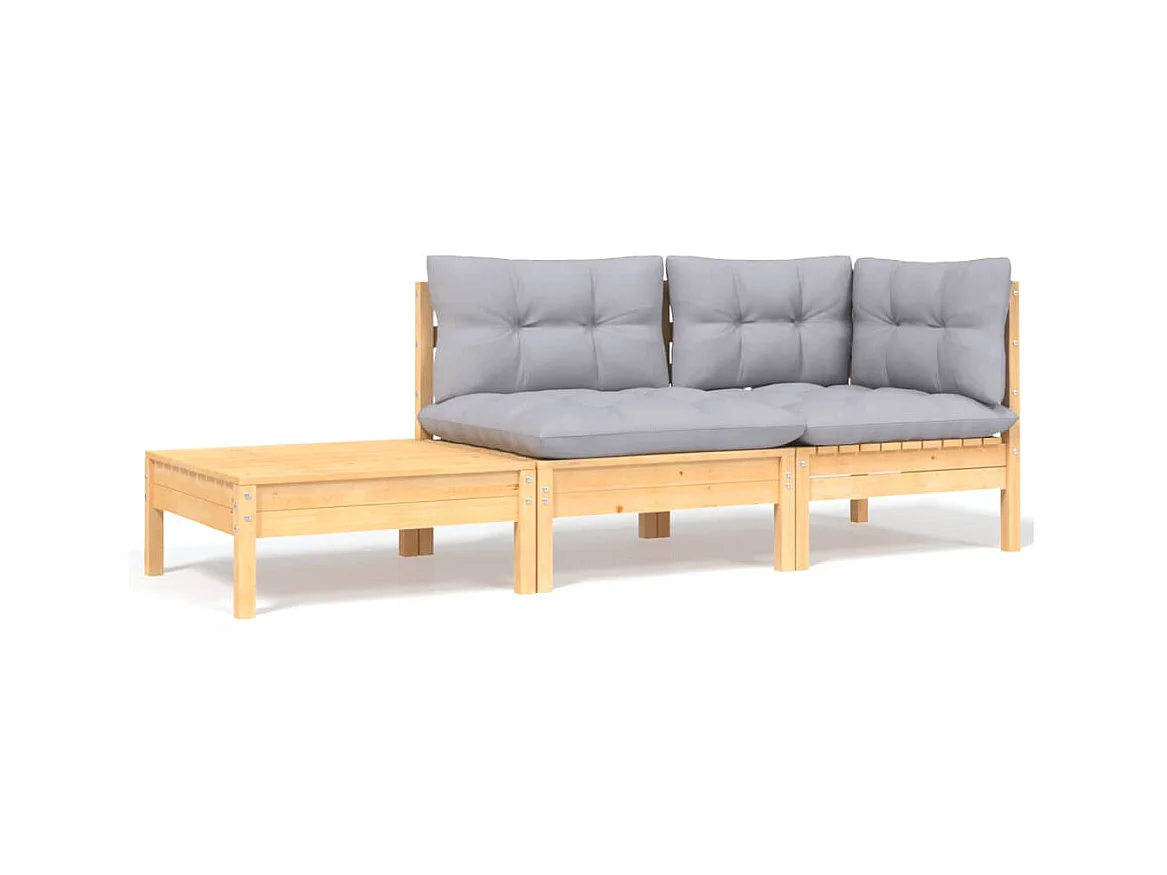 3 pcs Canapés de jardin avec coussins gris Bois de pin massif PWRS58832