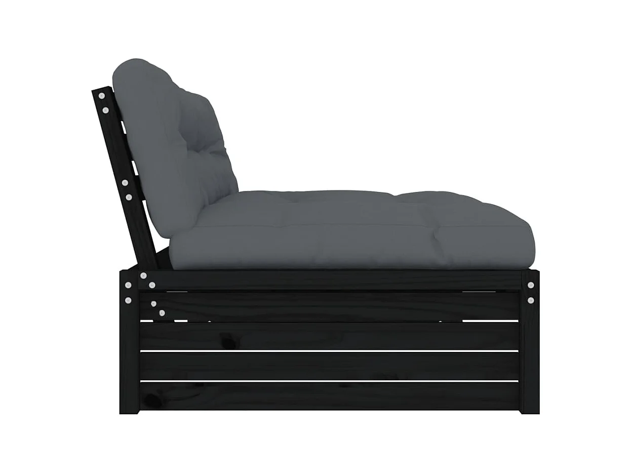 Canapé central de jardin 120x80 cm noir bois de pin massif PWRS26553
