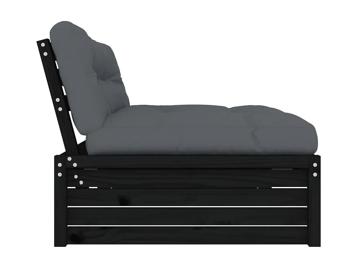 Canapé central de jardin 120x80 cm noir bois de pin massif PWRS26553