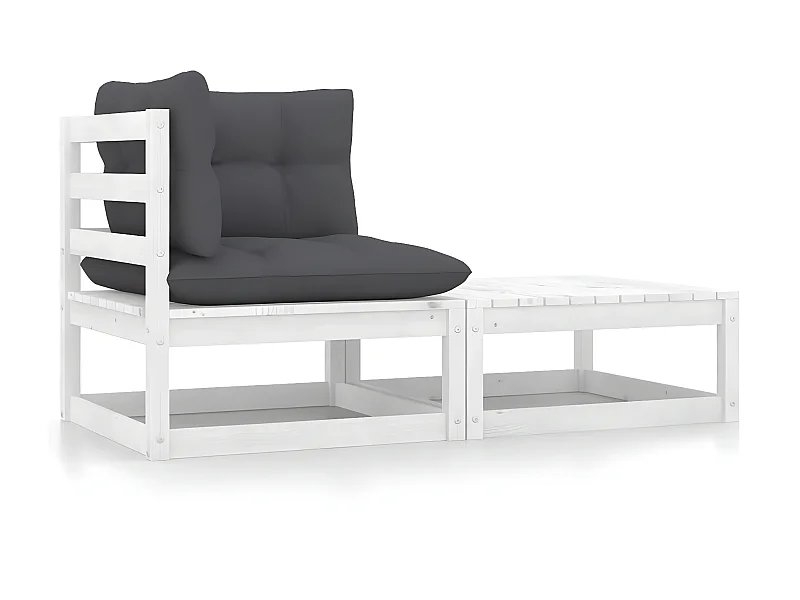 Set de muebles de jardín 2 pzas con cojines madera pino blanco KOW52543