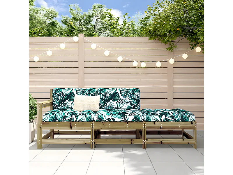 3 pcs conjunto lounge de jardim c/ almofadões pinho impregnado PT954702