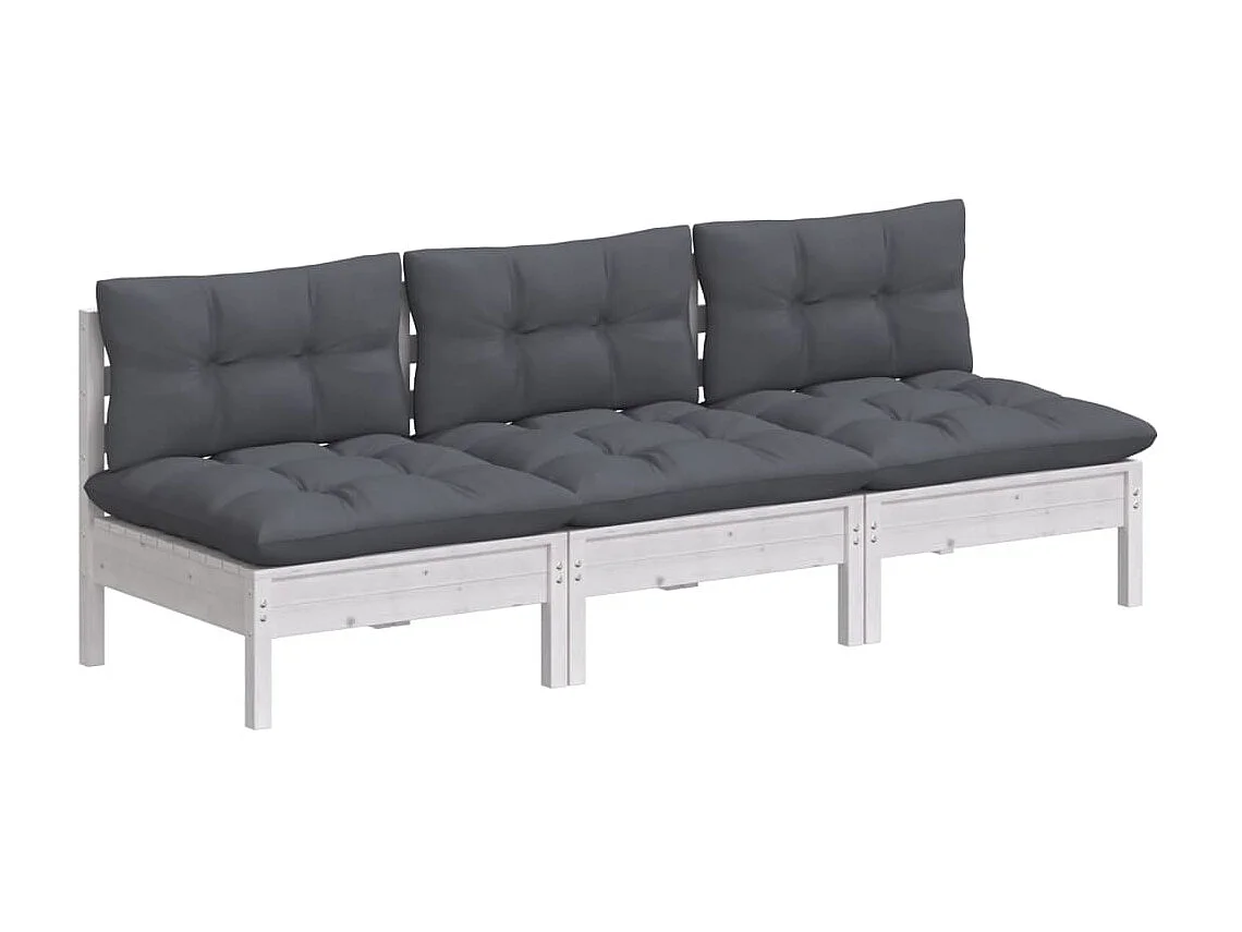 Sofá de jardín 3 plazas con cojines madera pino gris antracita KOW21625