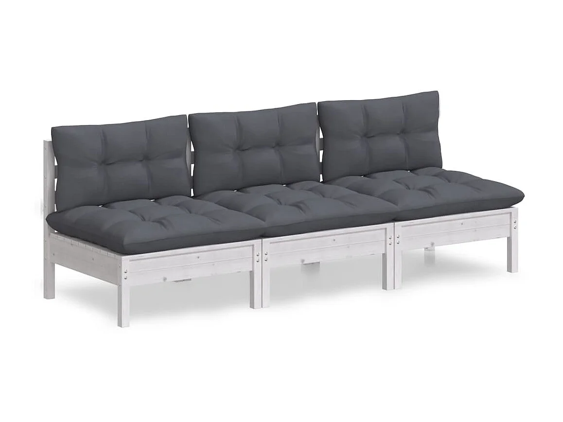 Sofá de jardín 3 plazas con cojines madera pino gris antracita KOW21625