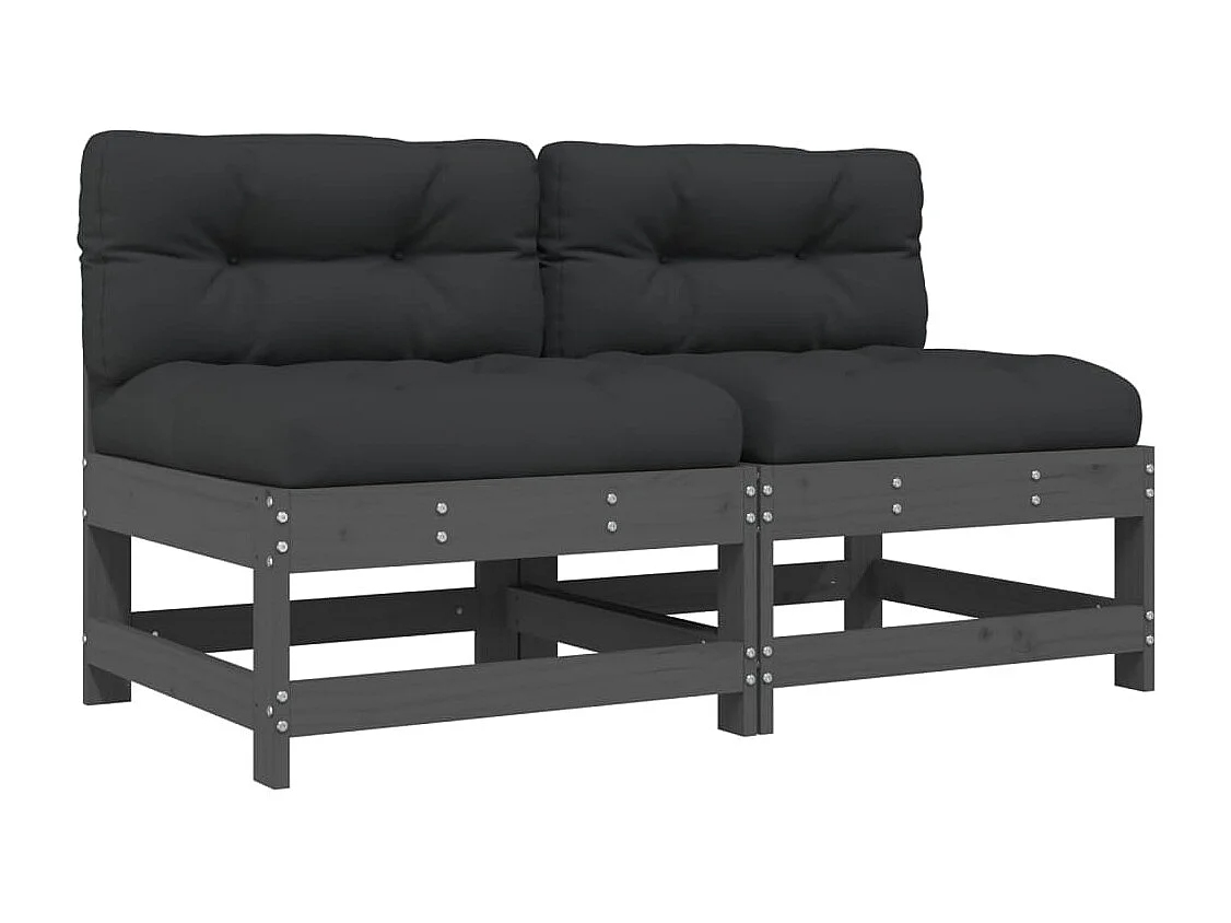 2 uds Sofás centrales con cojines madera maciza de pino gris KOW94131