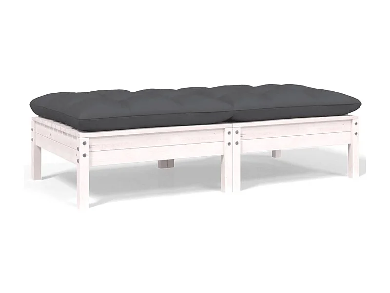 Canapé 2 places de jardin et coussins Blanc Bois de pin solide PWRS52608