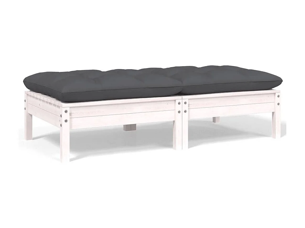 Canapé 2 places de jardin et coussins Blanc Bois de pin solide PWRS52608