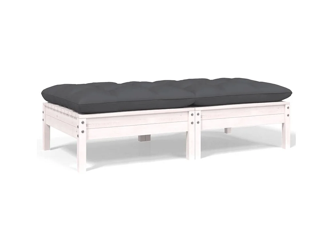 Canapé 2 places de jardin et coussins Blanc Bois de pin solide PWRS52608