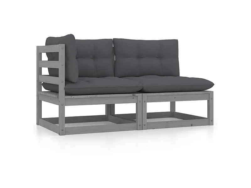 2-tlg. Garten-Sitzgruppe | Garten-Lounge-Set mit Kissen Grau Kiefer Massivholz -GKD510740