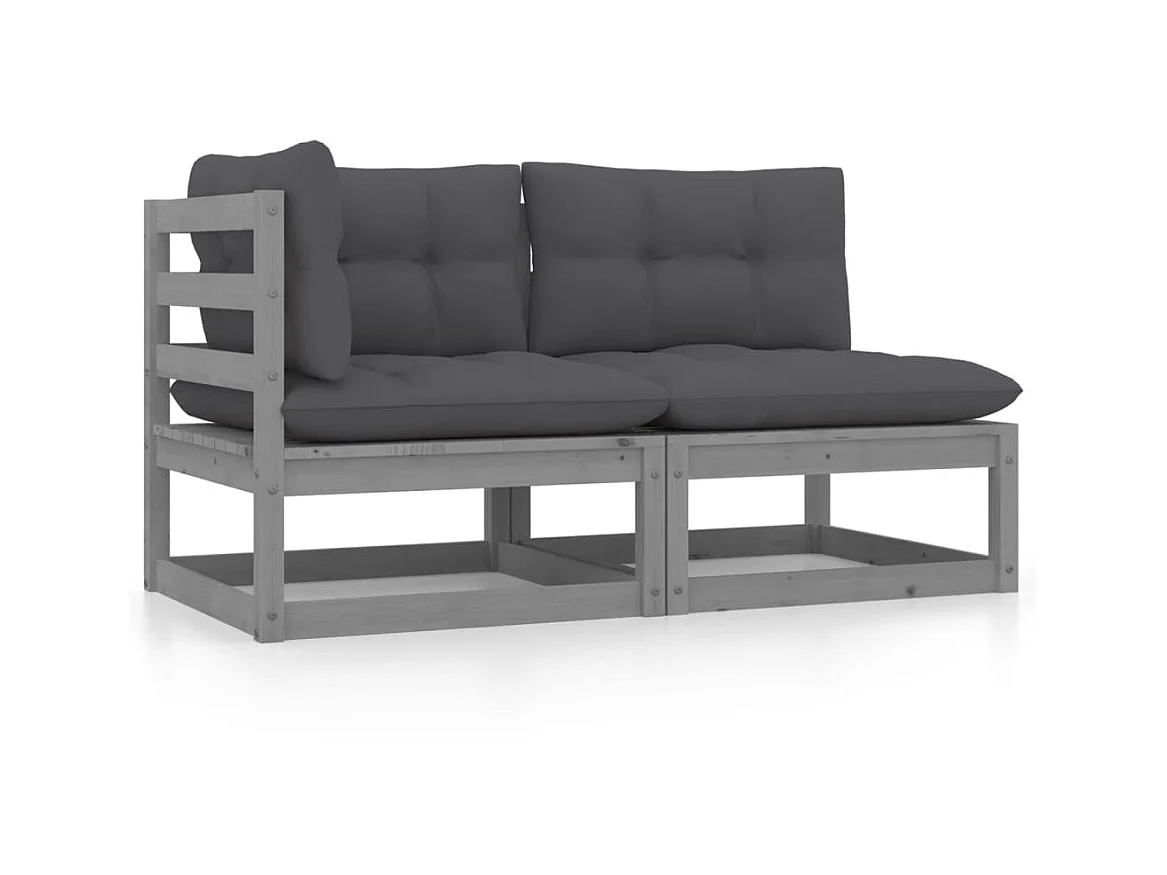 2 pcs Canapés de jardin avec coussins Gris Bois de pin massif PWRS84977