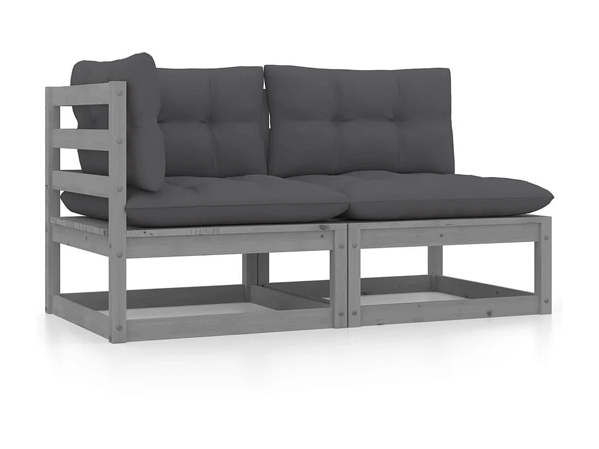 2-tlg. Garten-Sitzgruppe | Garten-Lounge-Set mit Kissen Grau Kiefer Massivholz -GKD510740