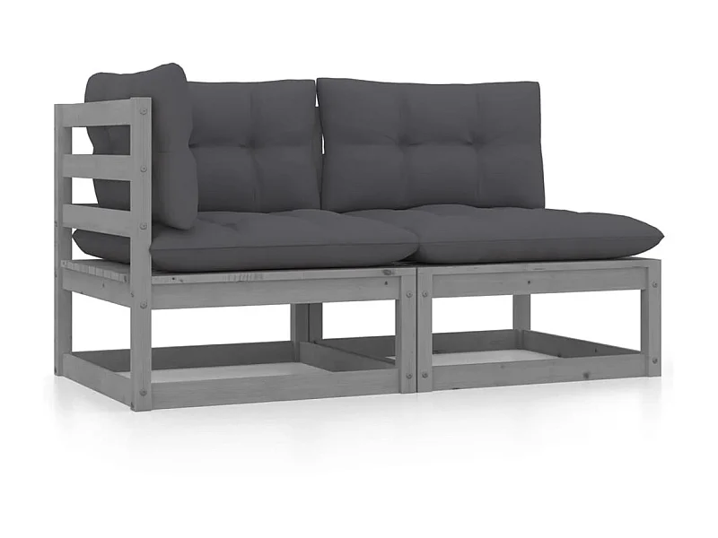 2 pcs Canapés de jardin avec coussins Gris Bois de pin massif PWRS84977