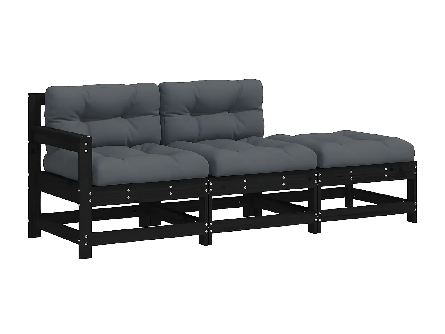 3 pcs Canapés de jardin avec coussins noir bois massif PWRS47717