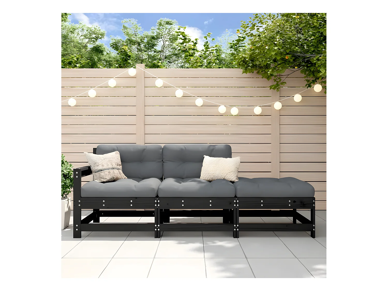 3 pcs Canapés de jardin avec coussins noir bois massif PWRS47717