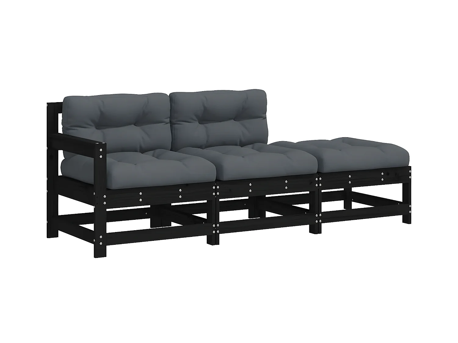 3 pcs Canapés de jardin avec coussins noir bois massif PWRS47717