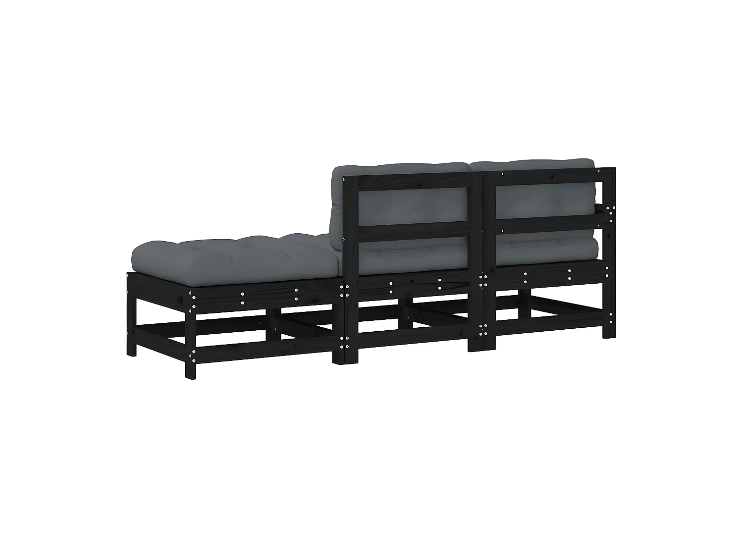 3 pcs Canapés de jardin avec coussins noir bois massif PWRS47717