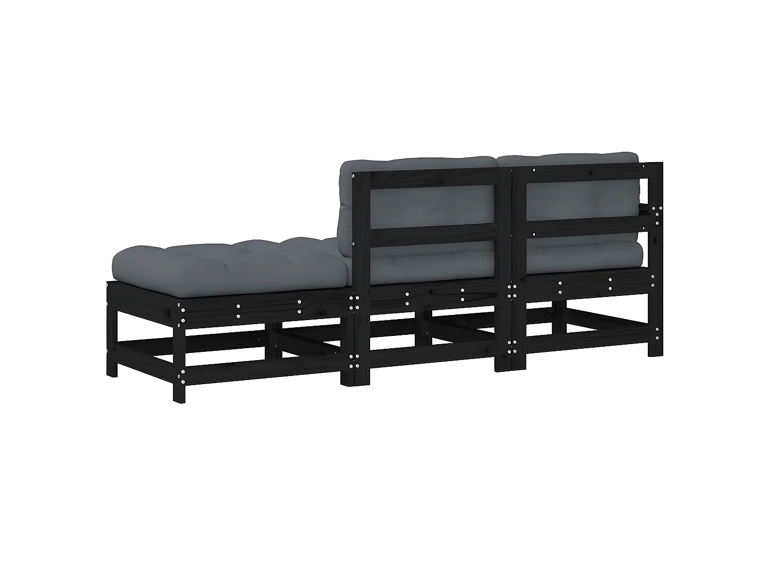 3 pcs Canapés de jardin avec coussins noir bois massif PWRS47717