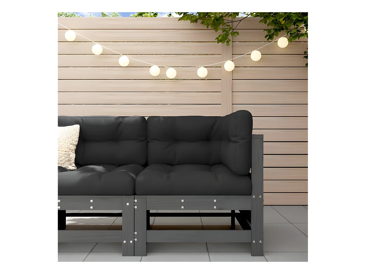 Canapé d'angle avec coussins gris bois de pin solide PWRS30597