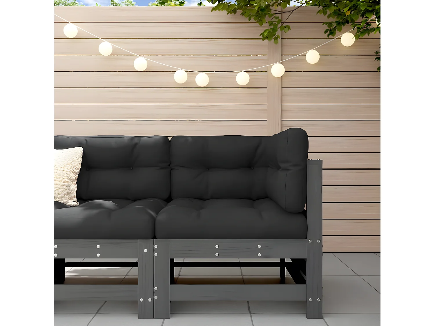 Canapé d'angle avec coussins gris bois de pin solide PWRS30597