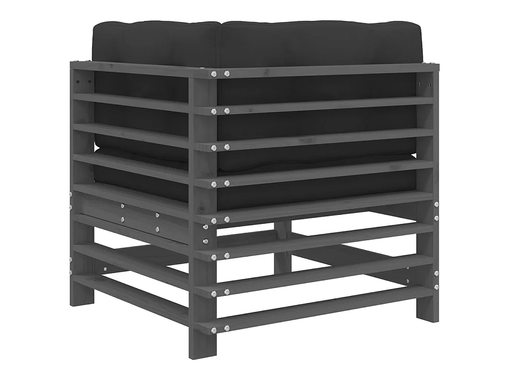Canapé d'angle avec coussins gris bois de pin solide PWRS30597