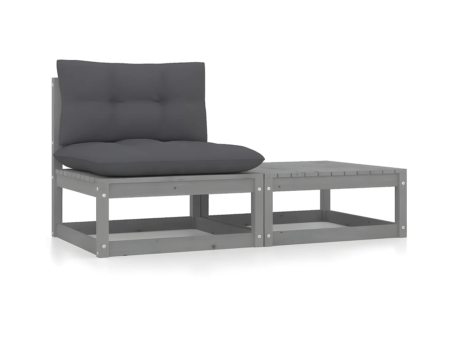 2-tlg. Garten-Sitzgruppe | Garten-Lounge-Set mit Kissen Grau Kiefer Massivholz -GKD907714