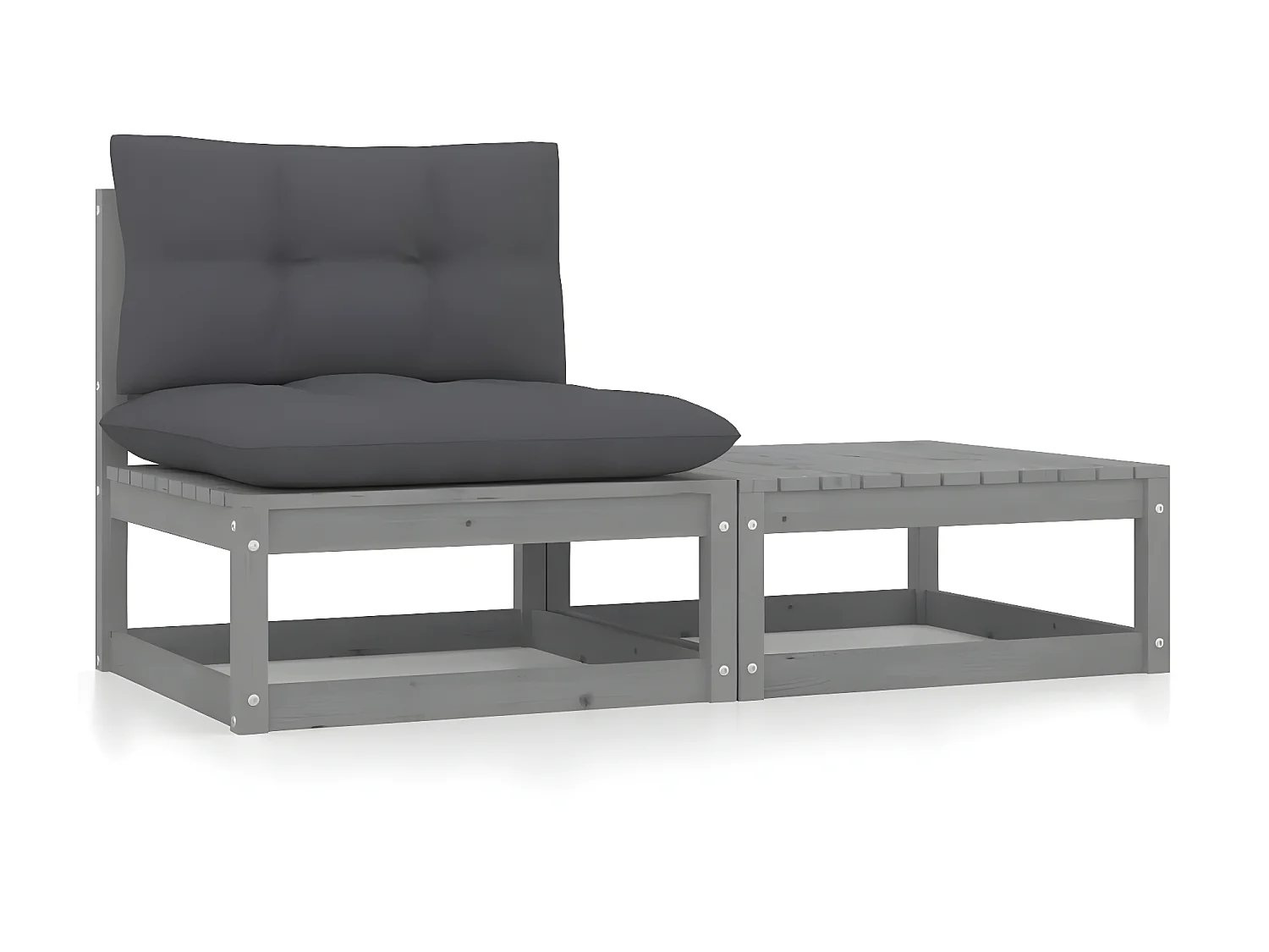 2 pcs conj. lounge de jardim c/ almofadões pinho maciço cinza PT373720