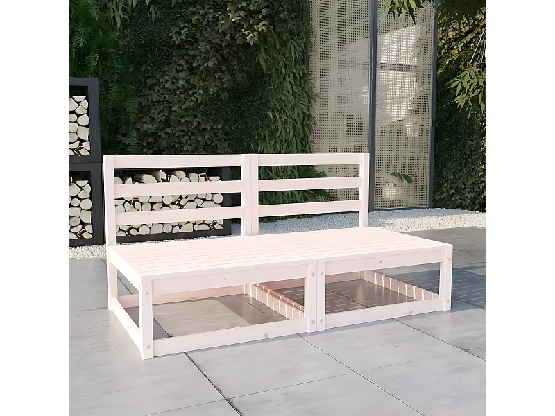 Sofá de 2 lugares para jardim pinho maciço branco PT481471