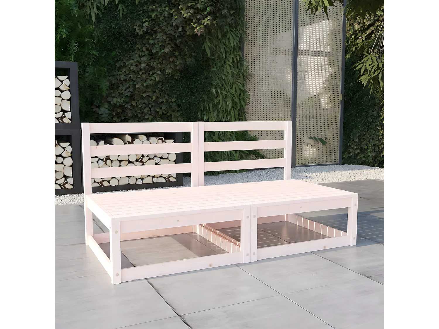 Canapé à 2 places de jardin Blanc Bois de pin solide PWRS74533