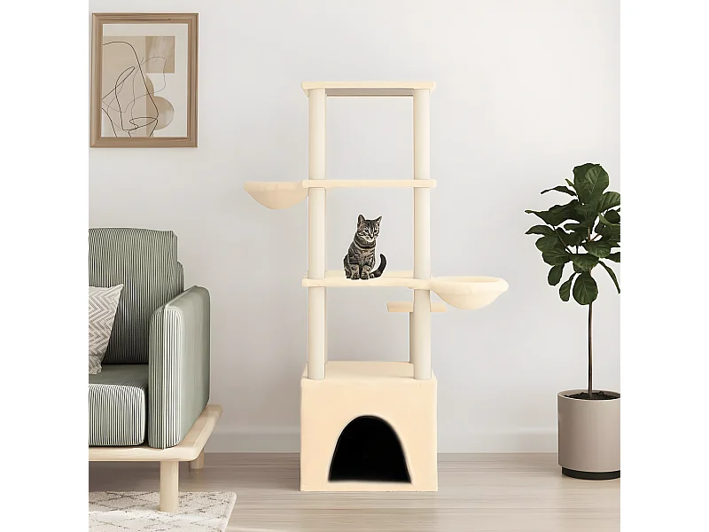 Árvore para gatos c/ postes arranhadores sisal 147 cm cor creme PT658690