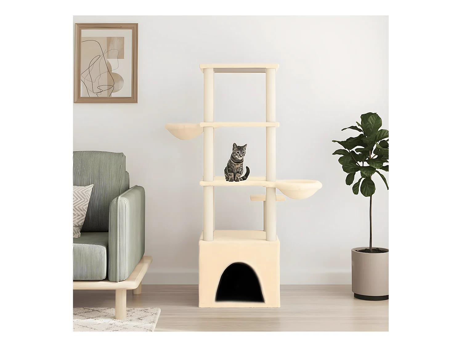 Arbre à chat avec griffoirs en sisal crème 147 cm OFR15750 BonneVie Meuble
