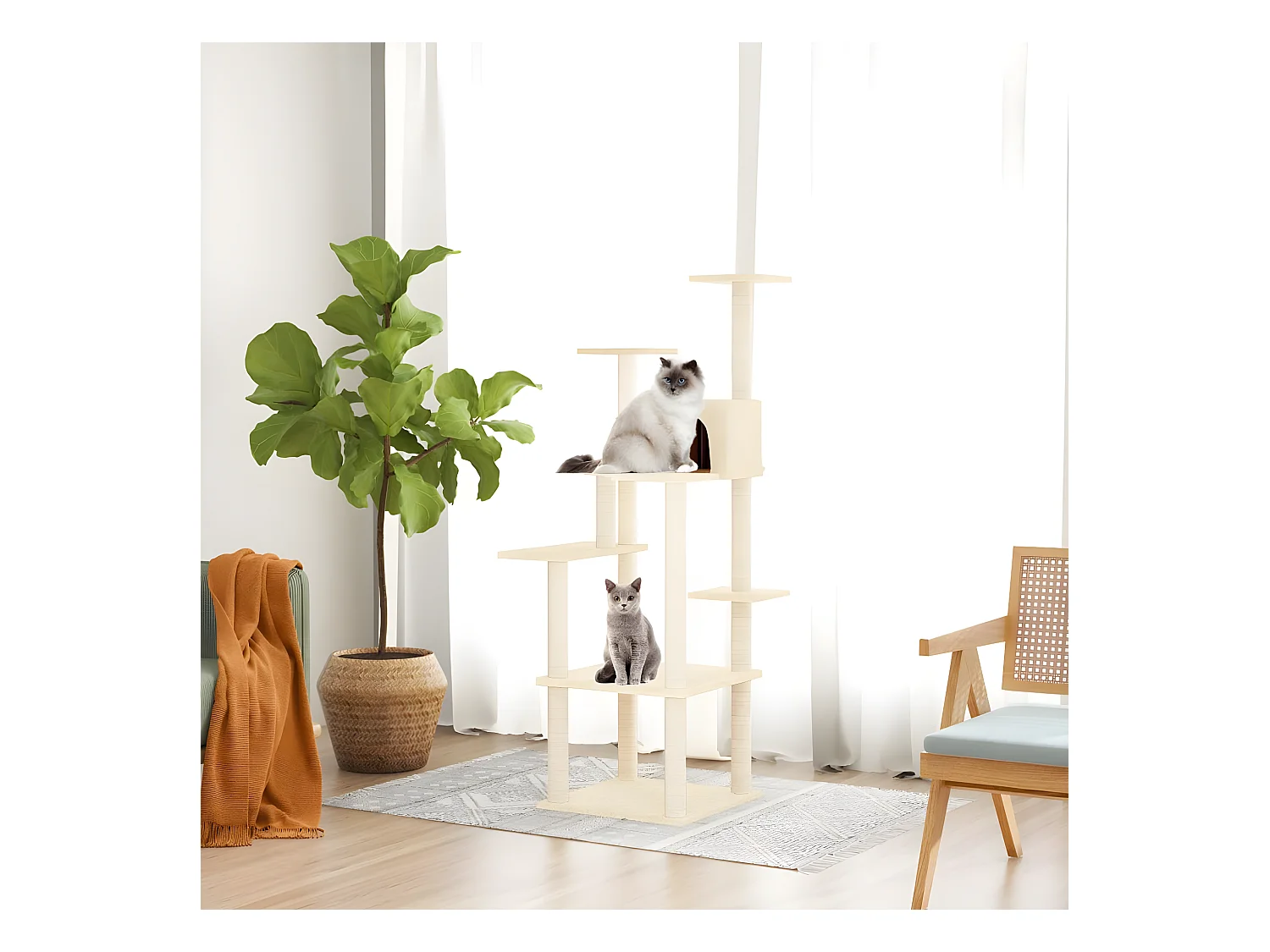 Arbre à chat avec griffoirs en sisal Crème 153 cm OFR43620 BonneVie Meuble