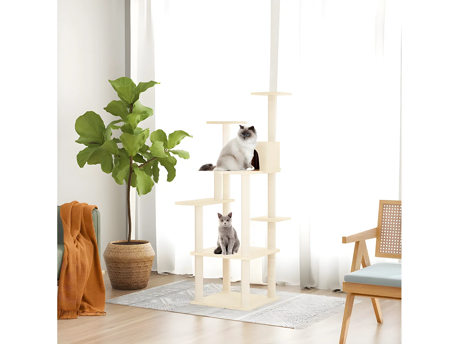 Arbre à chat avec griffoirs en sisal Crème 153 cm OFR43620 BonneVie Meuble