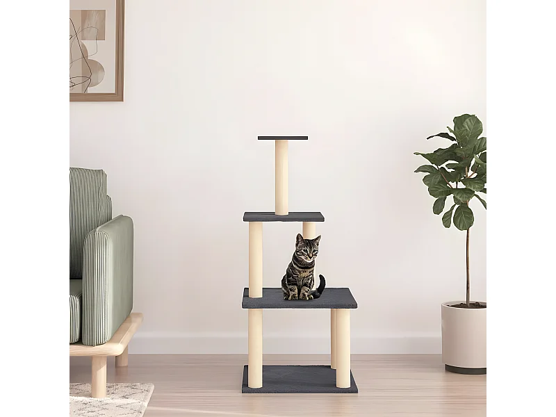 Árvore p/ gatos c/ postes arranhadores sisal 111cm cinza-escuro PT936401