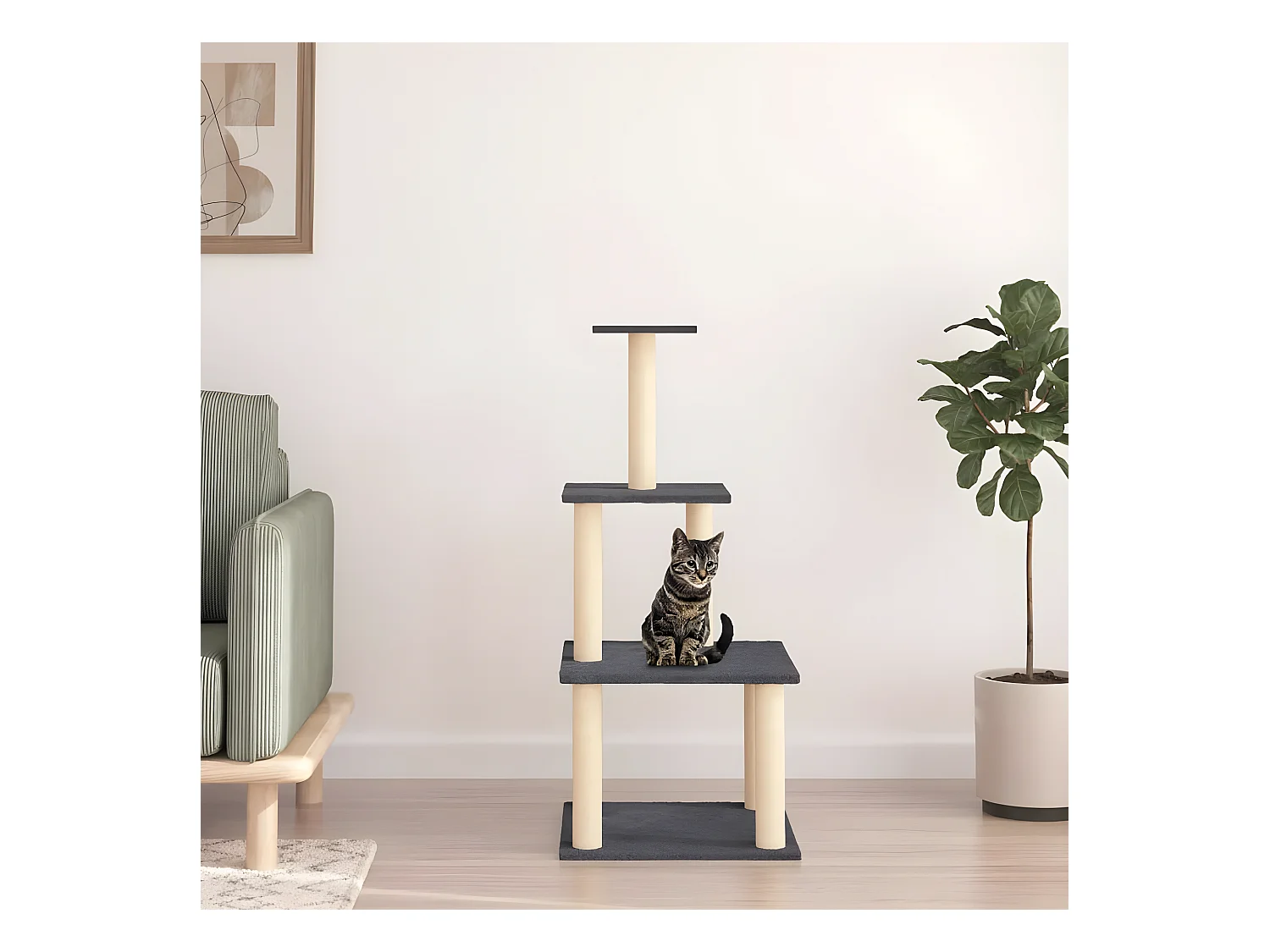 Arbre à chat avec griffoirs en sisal gris foncé 111 cm OFR56071 BonneVie Meuble