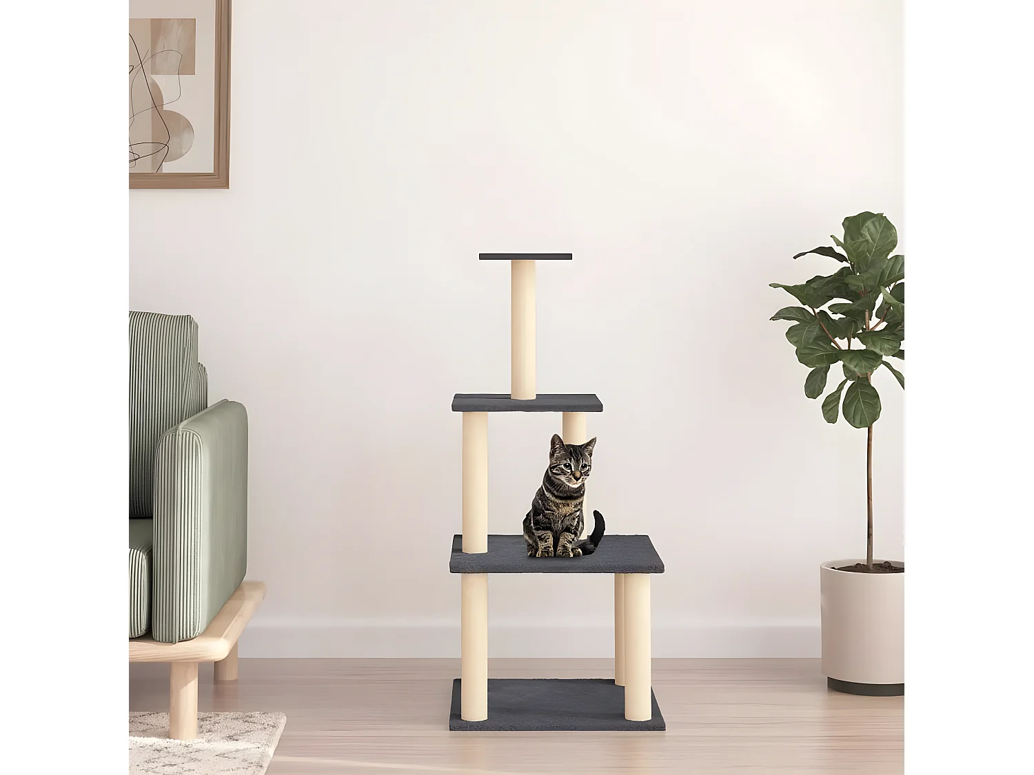 Arbre à chat avec griffoirs en sisal gris foncé 111 cm OFR56071 BonneVie Meuble