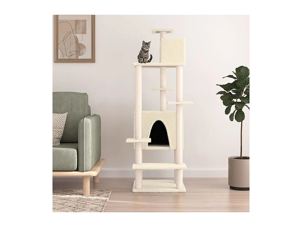 Arbre à chat avec griffoirs en sisal Crème 154 cm OFR68040 BonneVie Meuble