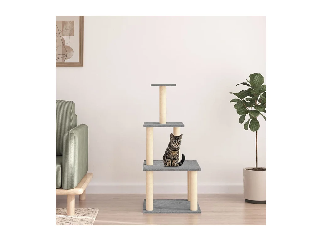 Arbre à chat avec griffoirs en sisal gris clair 111 cm OFR63363 BonneVie Meuble