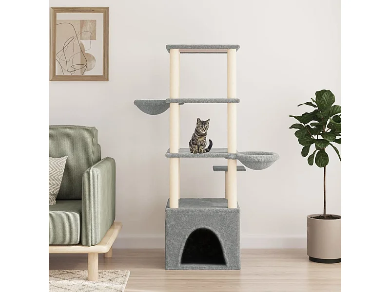 Rascador para gatos con postes de sisal gris claro 147 cm ES931446