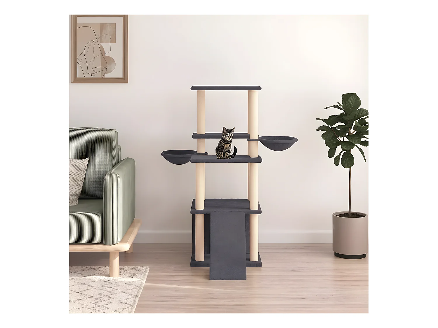 Arbre à chat avec griffoirs en sisal gris foncé 133 cm OFR85474 BonneVie Meuble