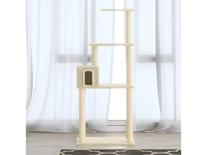 Arbre à chat avec griffoirs en sisal Crème 147 cm OFR66843 BonneVie Meuble