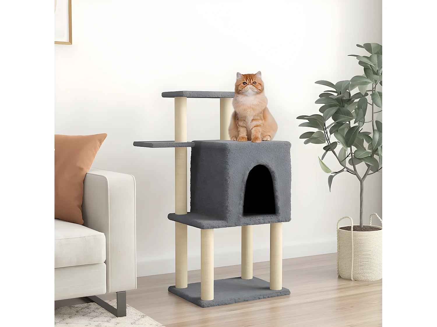 Rascador para gatos con postes de sisal gris oscuro 97 cm ES291421