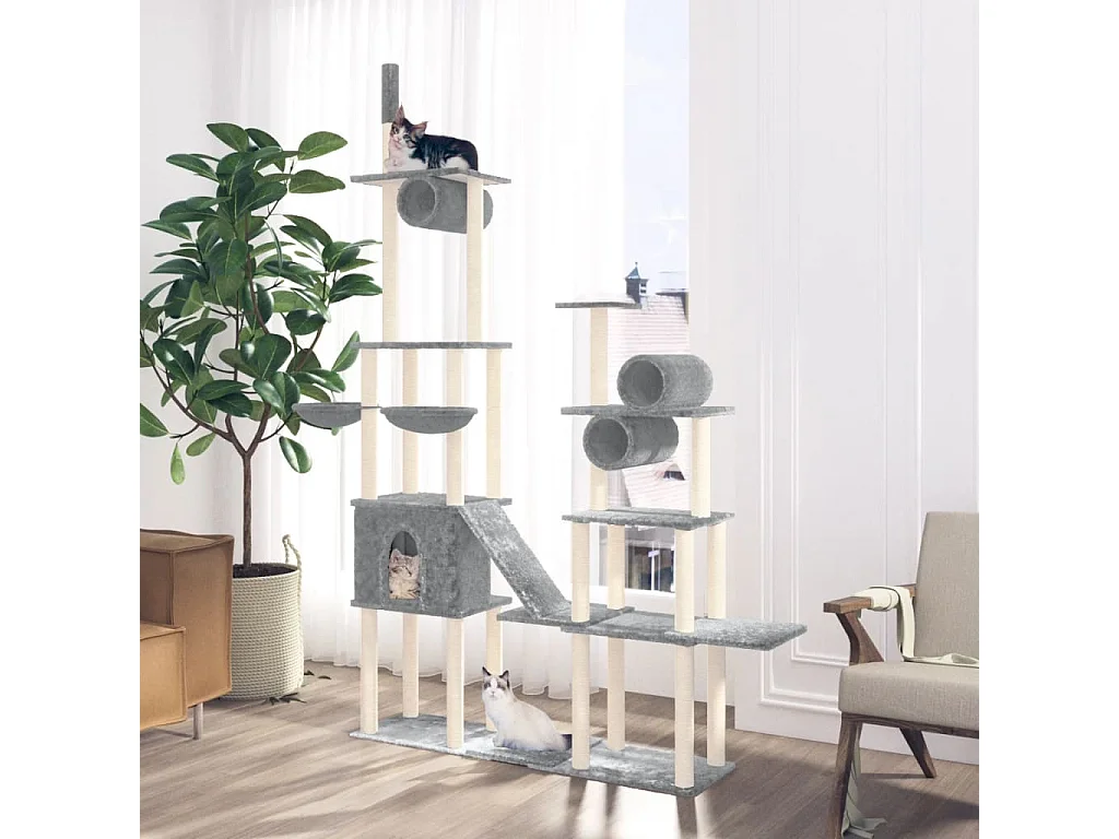 Árvore p/ gatos c/ postes arranhadores sisal 279 cm cinza-claro PT288578