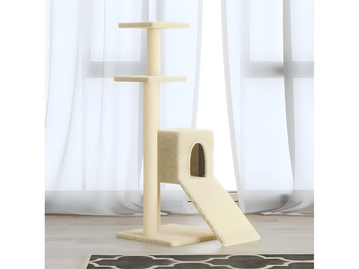 Árvore para gatos c/ postes arranhadores sisal 92 cm cor creme PT389670