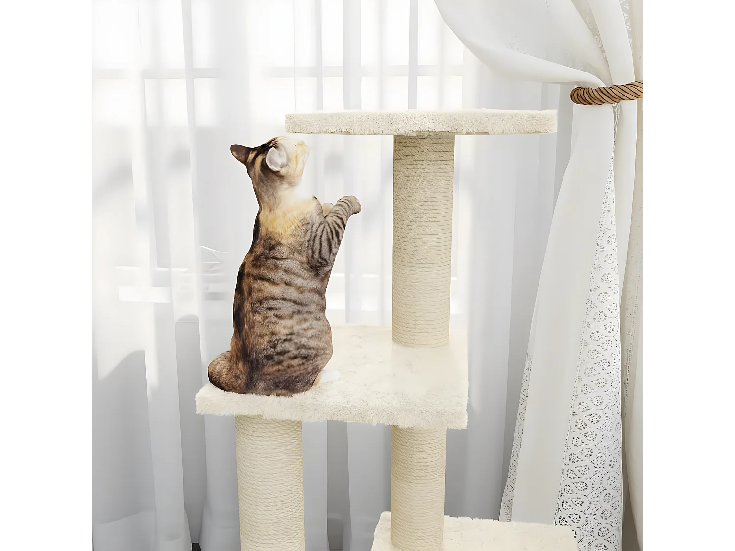 Árvore para gatos c/ postes arranhadores sisal 92 cm cor creme PT389670